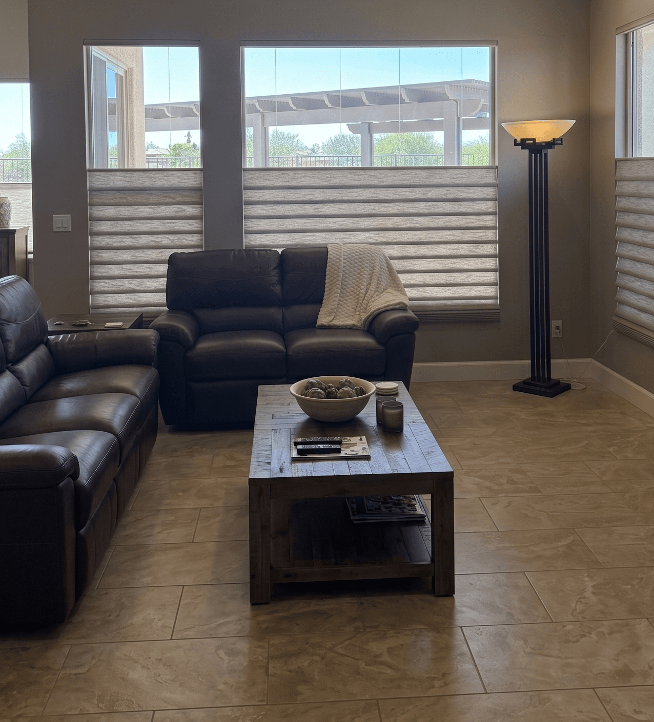 Standard window shades in a living room